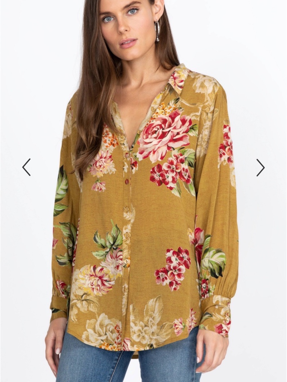 NWT Johnny Was VINTAGE ROSE YRENE BUTTON UP 100% Silk Top
